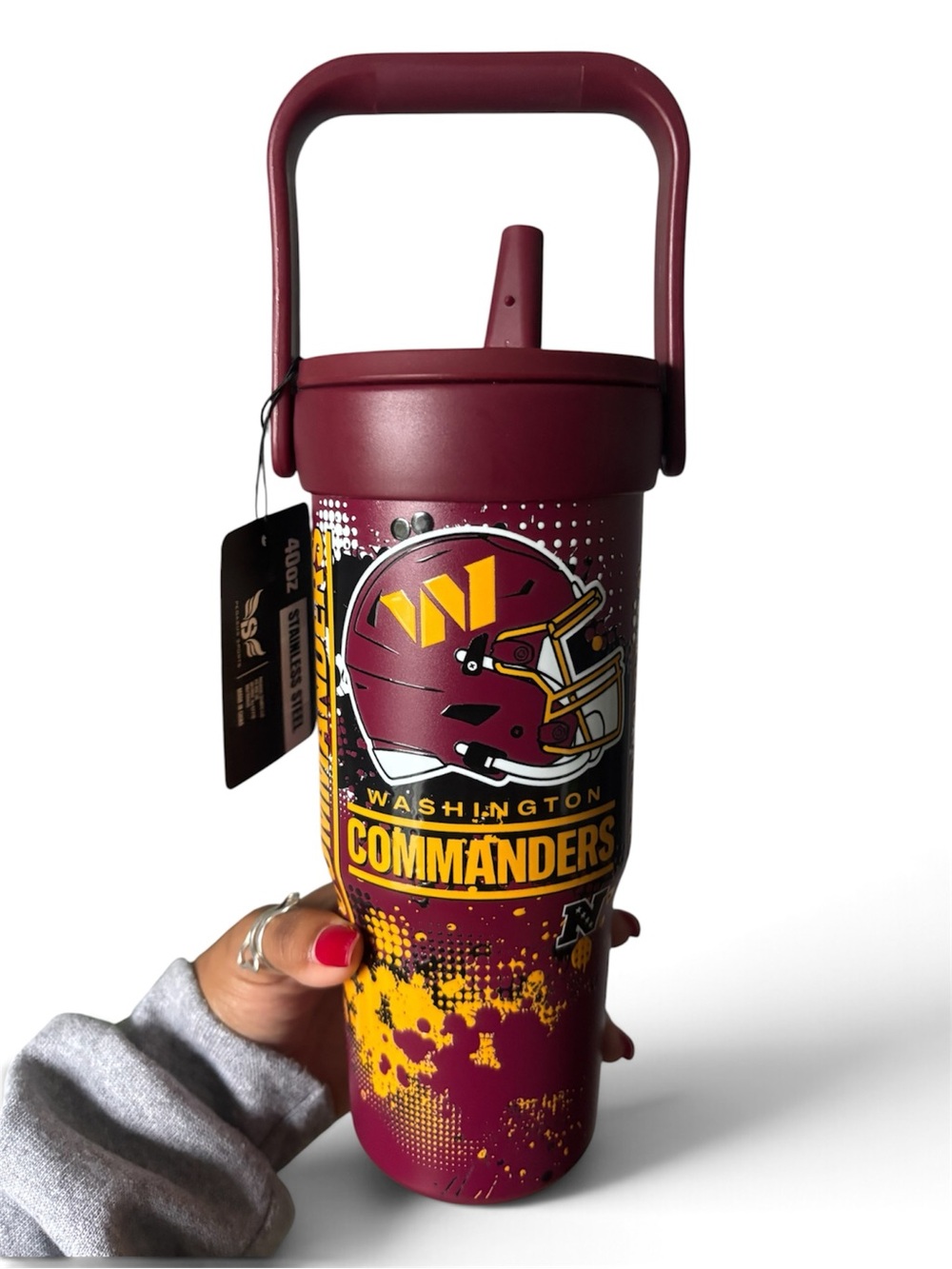 NFL Washington Commanders Maroon & Gold Travel Tumbler with Handle